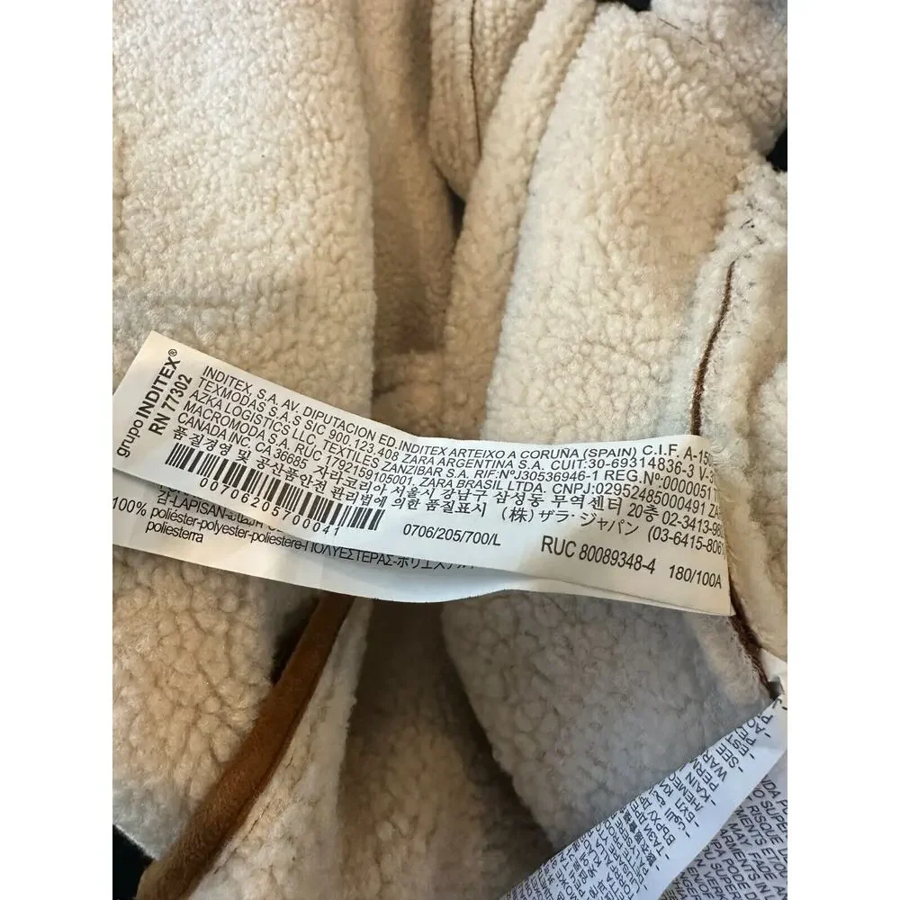 Zara Faux Leather Sherpa Lined Aviator Style Contrast Double Collar Jacket Large - Picture 12 of 13